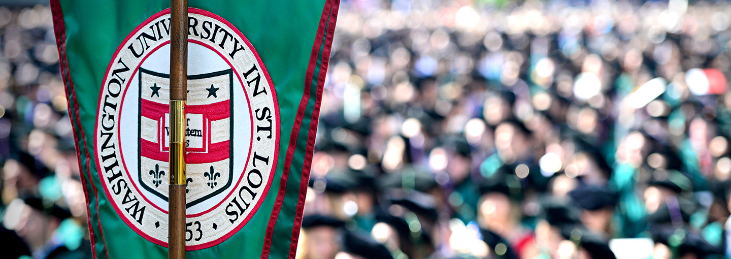 Wash U banner at Commencement