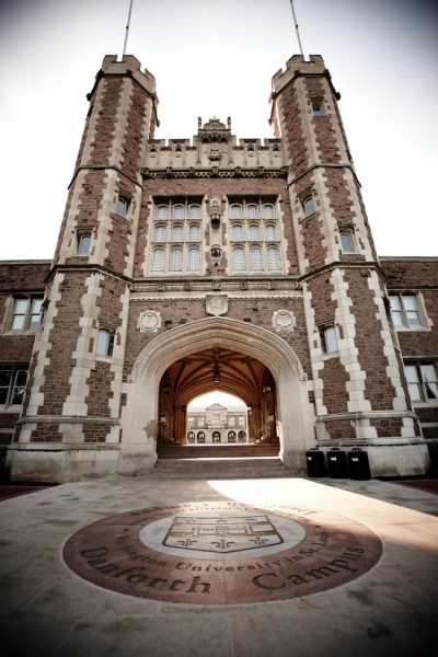 Danforth Plaza - east entrance of Danforth Campus at Brookings Hall