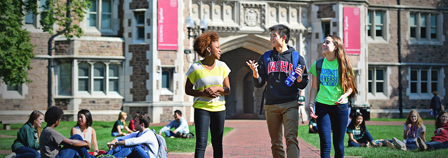 students walking in Brookings Quadrangle